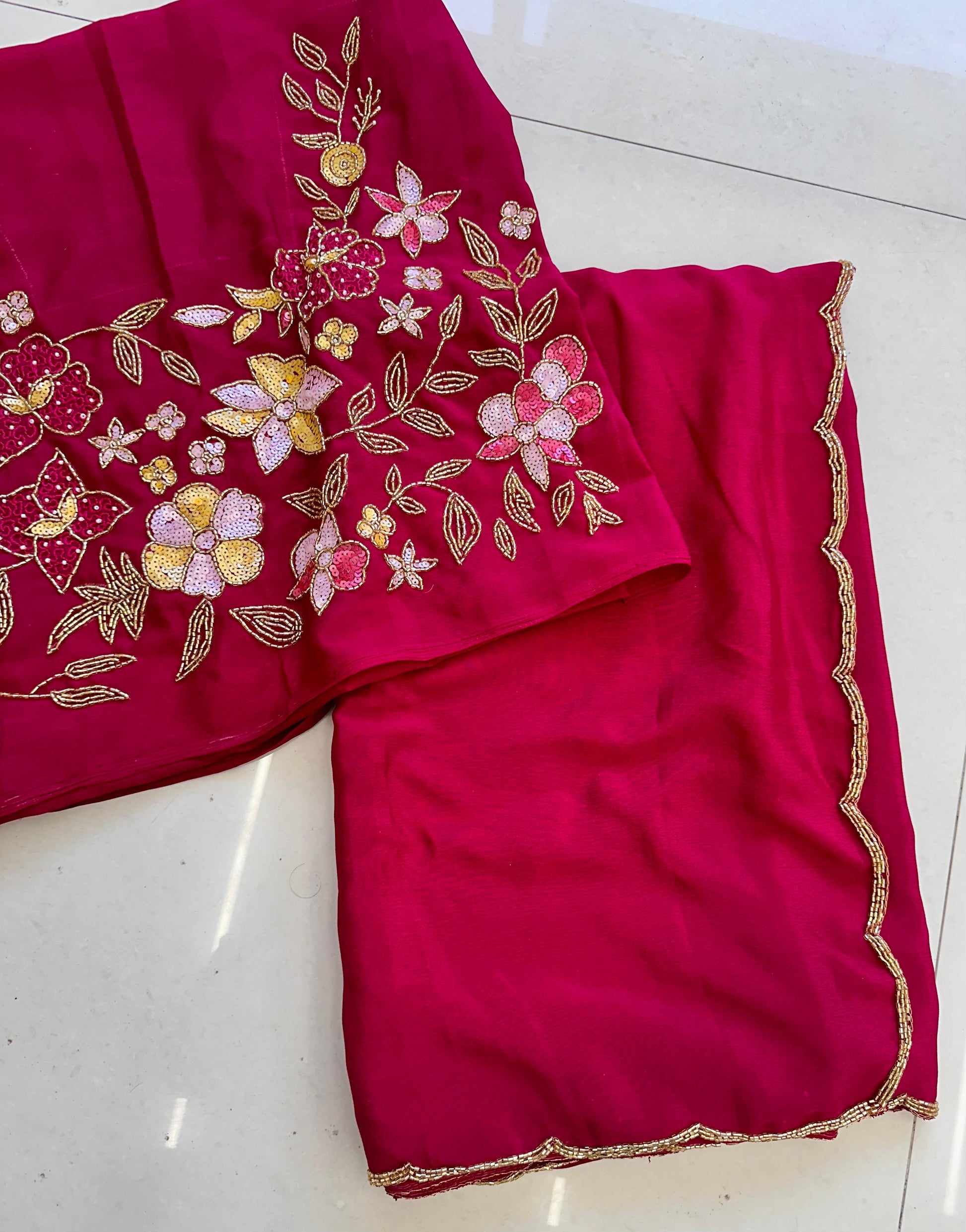Product Image - Elegant Chiffon Saree with Intricate Handwork - Perfect Festive Wear