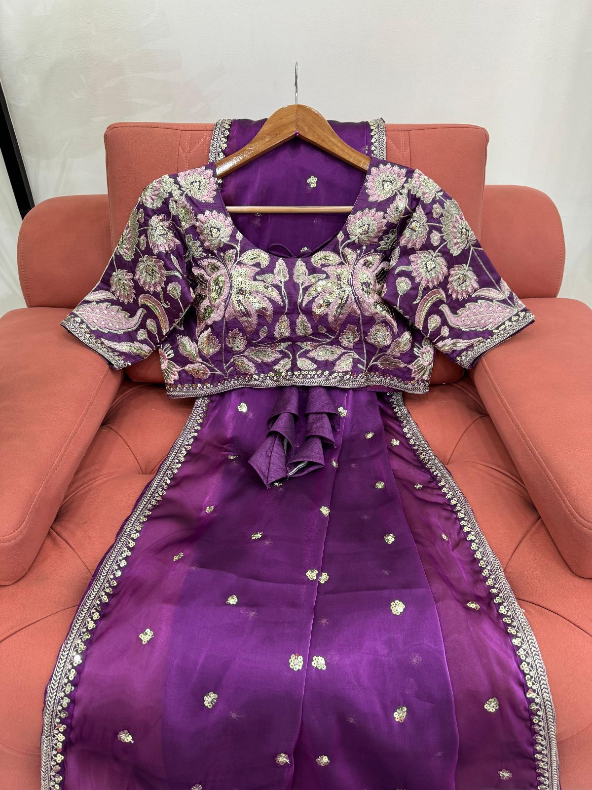 Product Image - Elegant Zimmy Choo Satin Saree with Sequence Embroidery