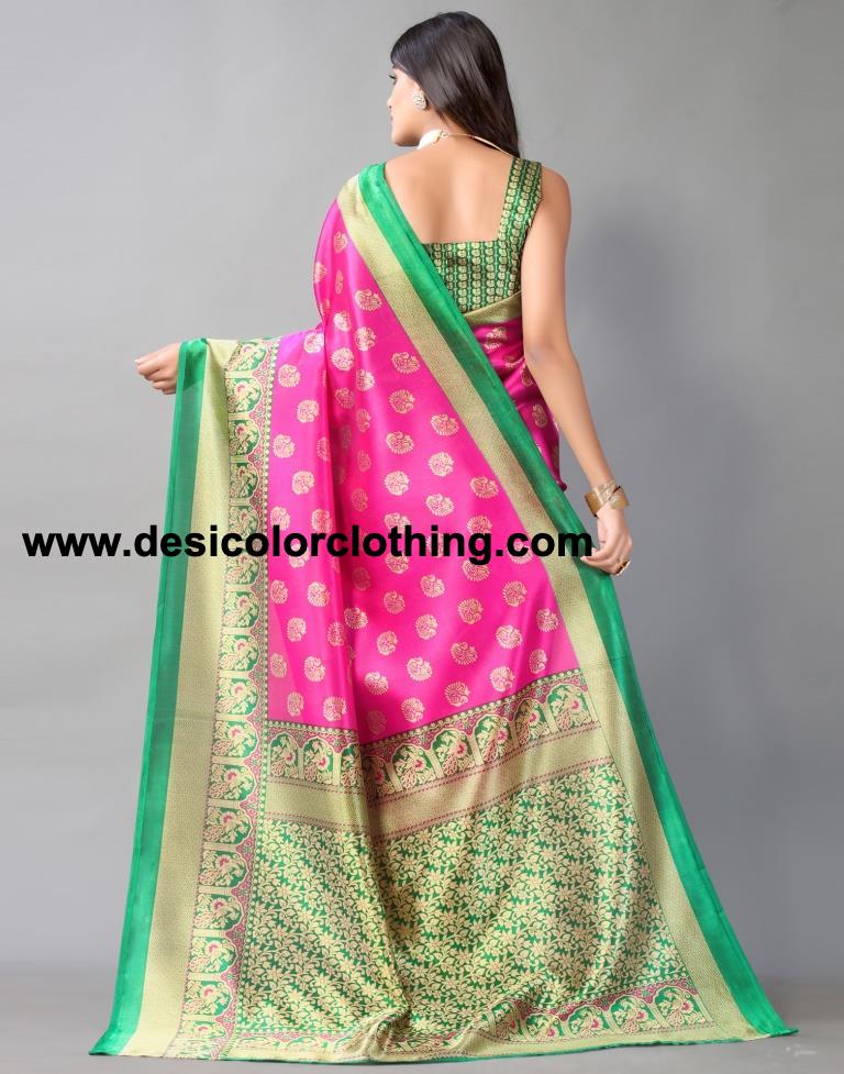 Pink Printed Silk Saree