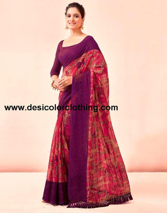 Deep Purple Printed Georgette Saree