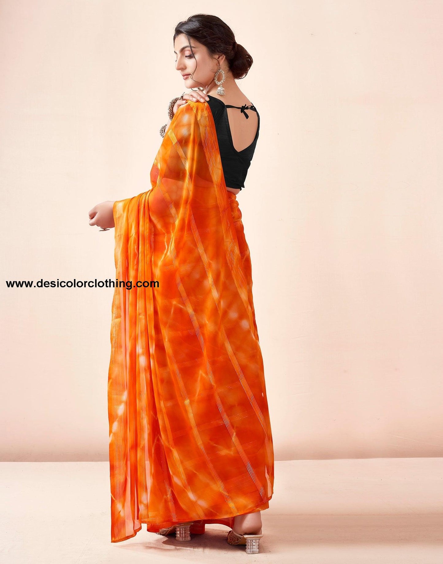 Orange Georgette Printed Ready to Wear Saree