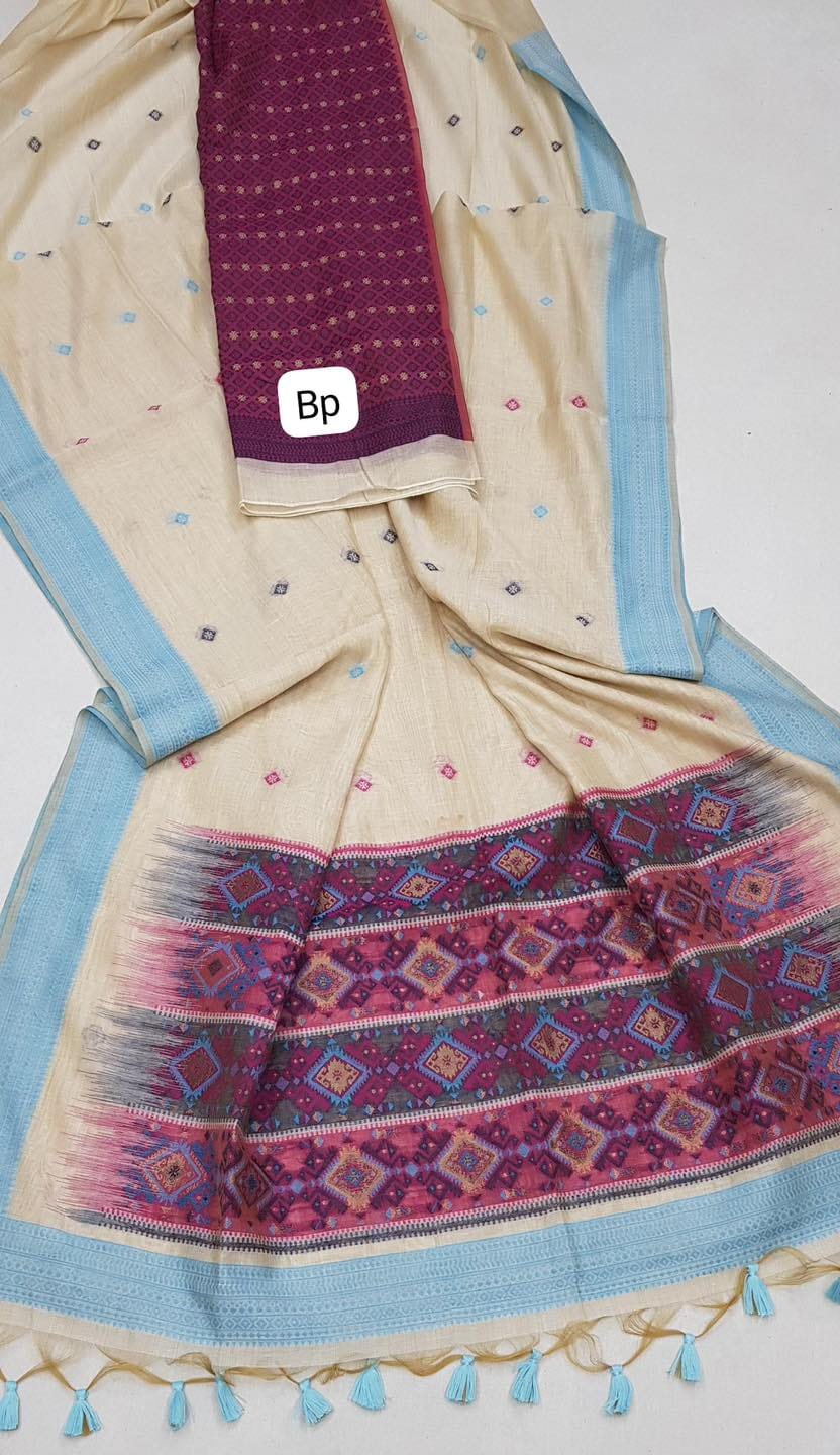 Product Image - Designer Muga Silk Saree with Contrast Weaving Border – Festive Wear