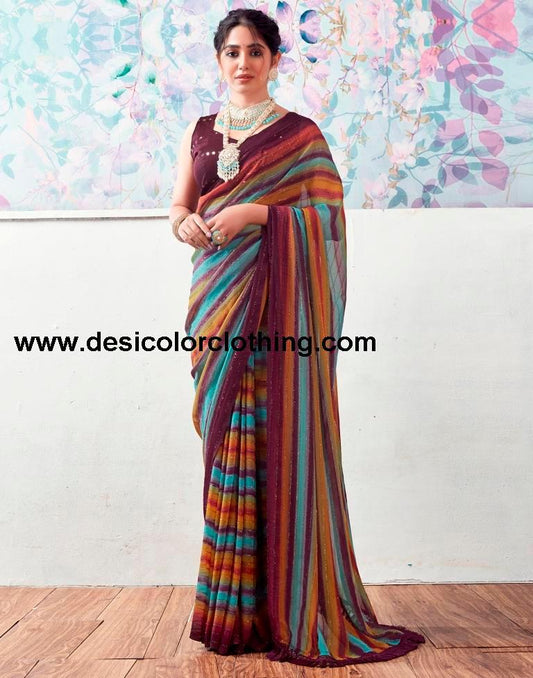 Wine Georgette Printed Sarees