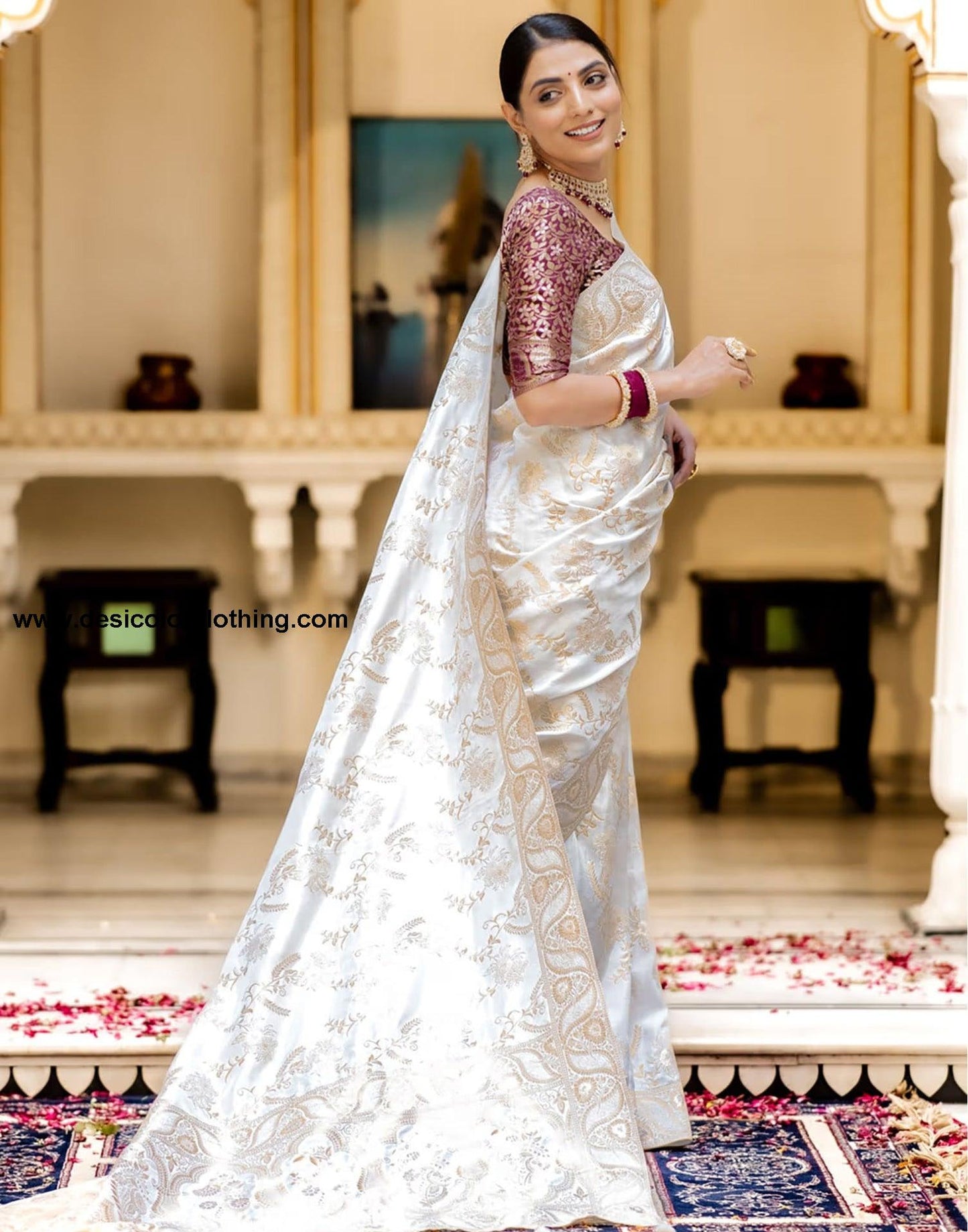White Silk Plain Saree