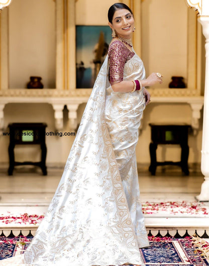 White Silk Plain Saree