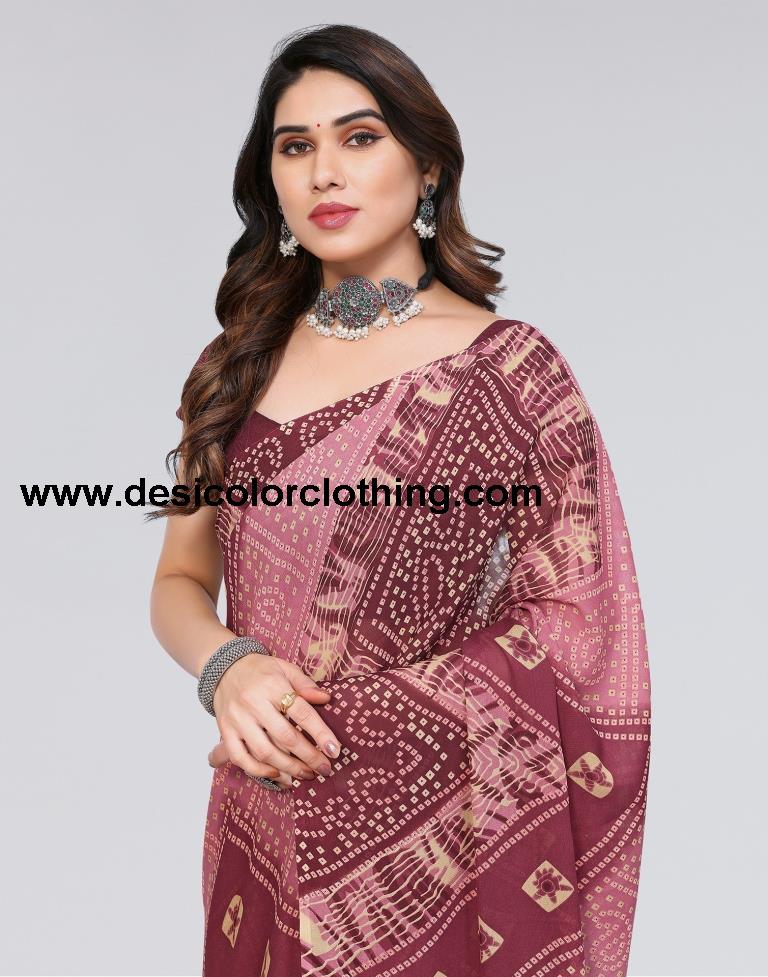 Dusty Pink Bandhani Georgette Saree