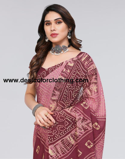 Dusty Pink Bandhani Georgette Saree
