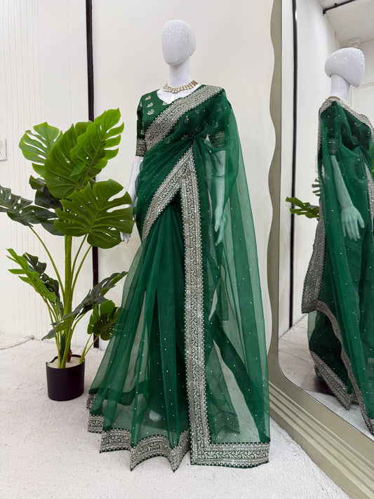 Product Image - Designer Saree in Heavy Organza Silk with Sequins and Thread Work