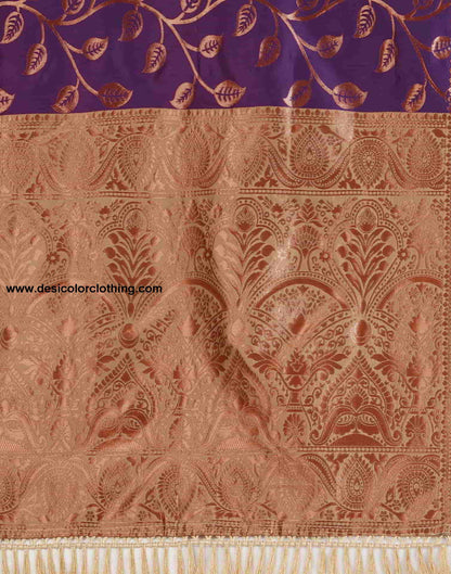 Purple Banarasi Silk Woven Saree With Tassels