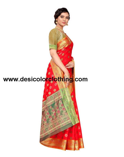 Red Coloured Jacquard Silk Saree | SLV1643S103