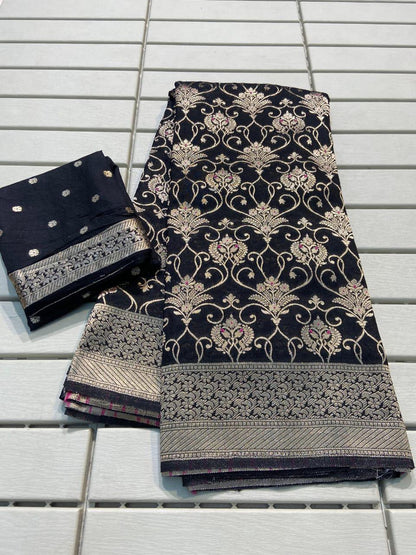 Product Image - Designer Crepe Khadi Silk Saree with Zari Pallu