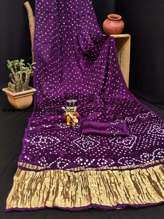 Gajji Silk Pallu Lagdi Patta Saree with Hand Block Print