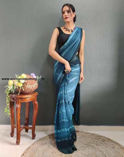 Teal Blue Weaving Georgette Pre-draped Saree