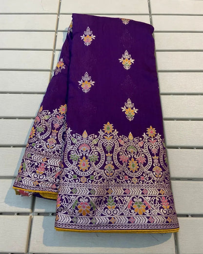 Product Image - Elegant Pure Soft Russian Silk Saree with Zari and Meenakari Weaving