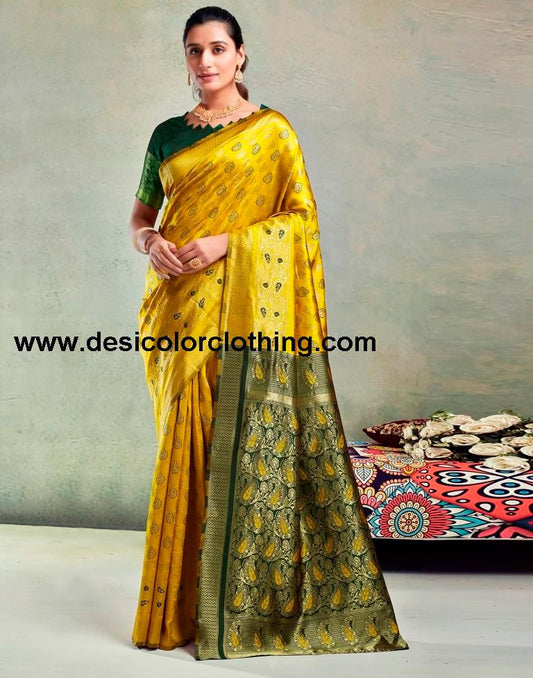 Yellow Silk Woven Saree