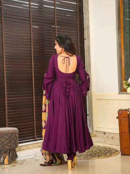 Product Image - Designer Wine Roman Silk Festive Wear Suit | Mahant Collection 2025