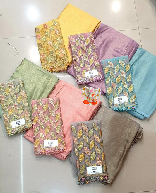 Product Image - Designer Shimmer Chiffon Saree with Embroidered Blouse