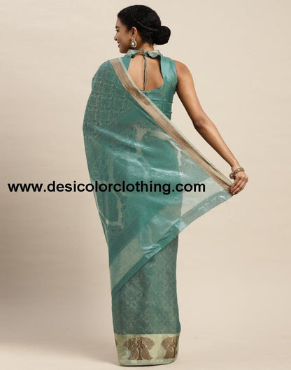 Aqua Green Organza Saree