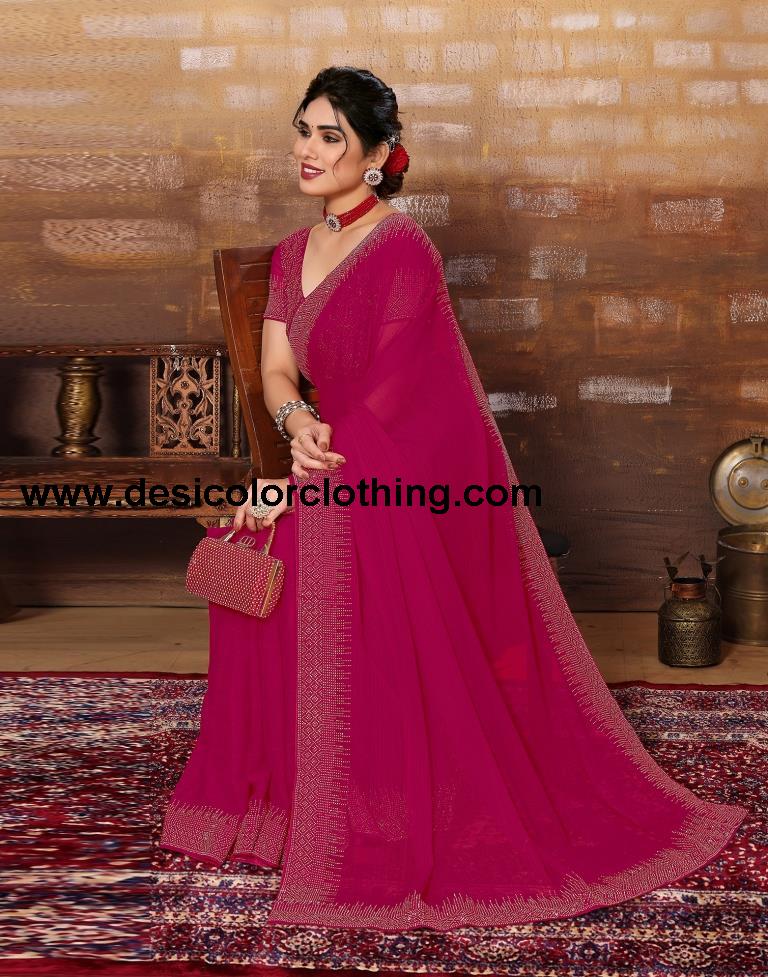 Rani Pink Plain Georgette Saree