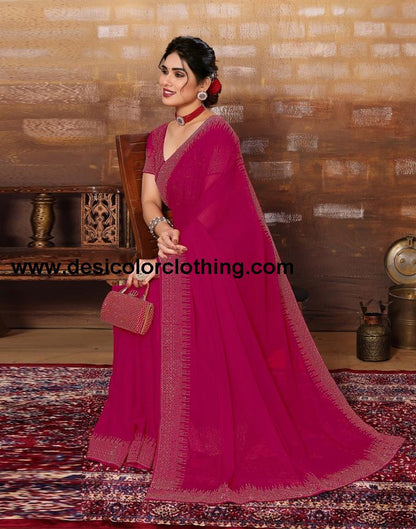 Rani Pink Plain Georgette Saree