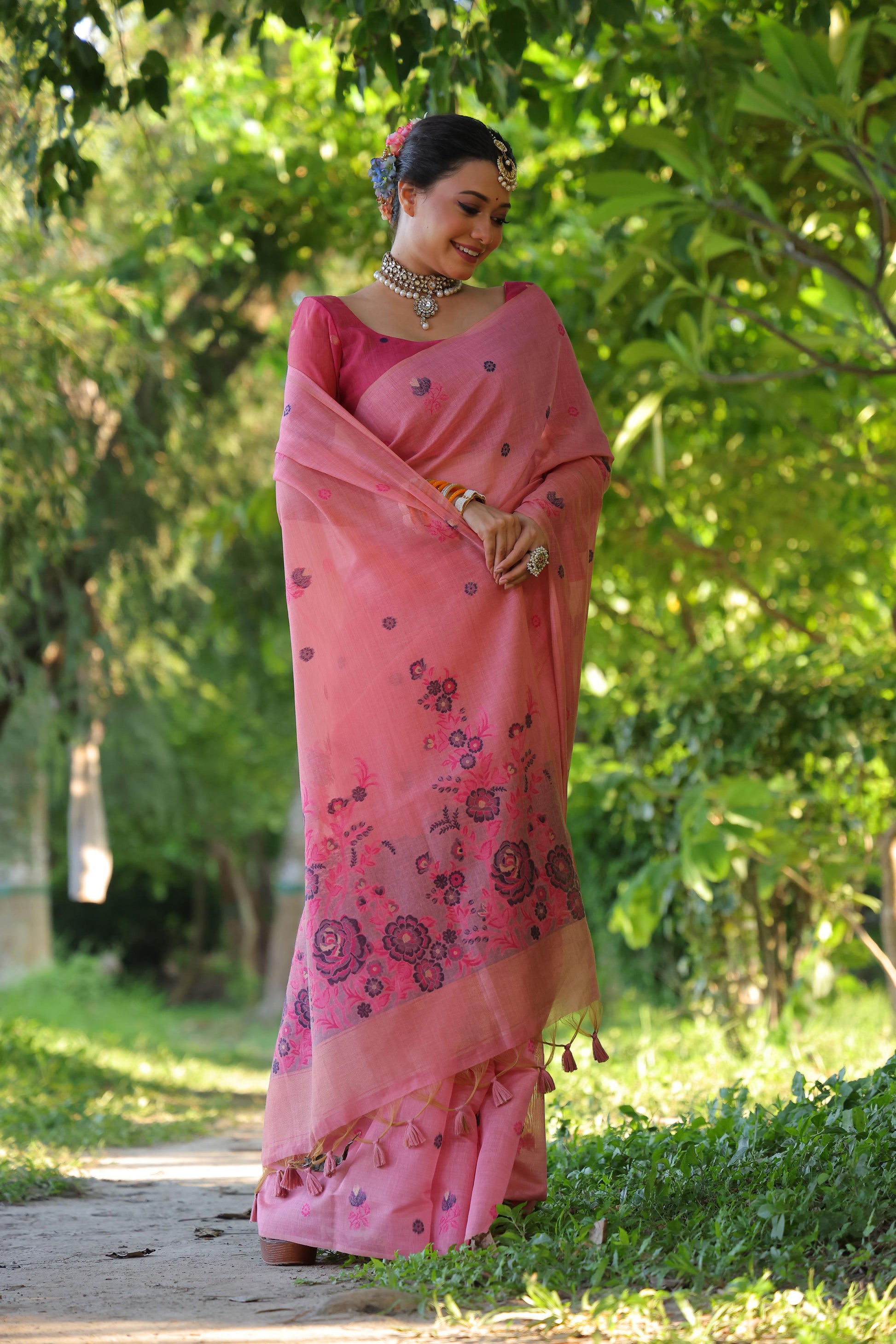 Product Image - Designer Muga Cotton Saree with Floral Weaving