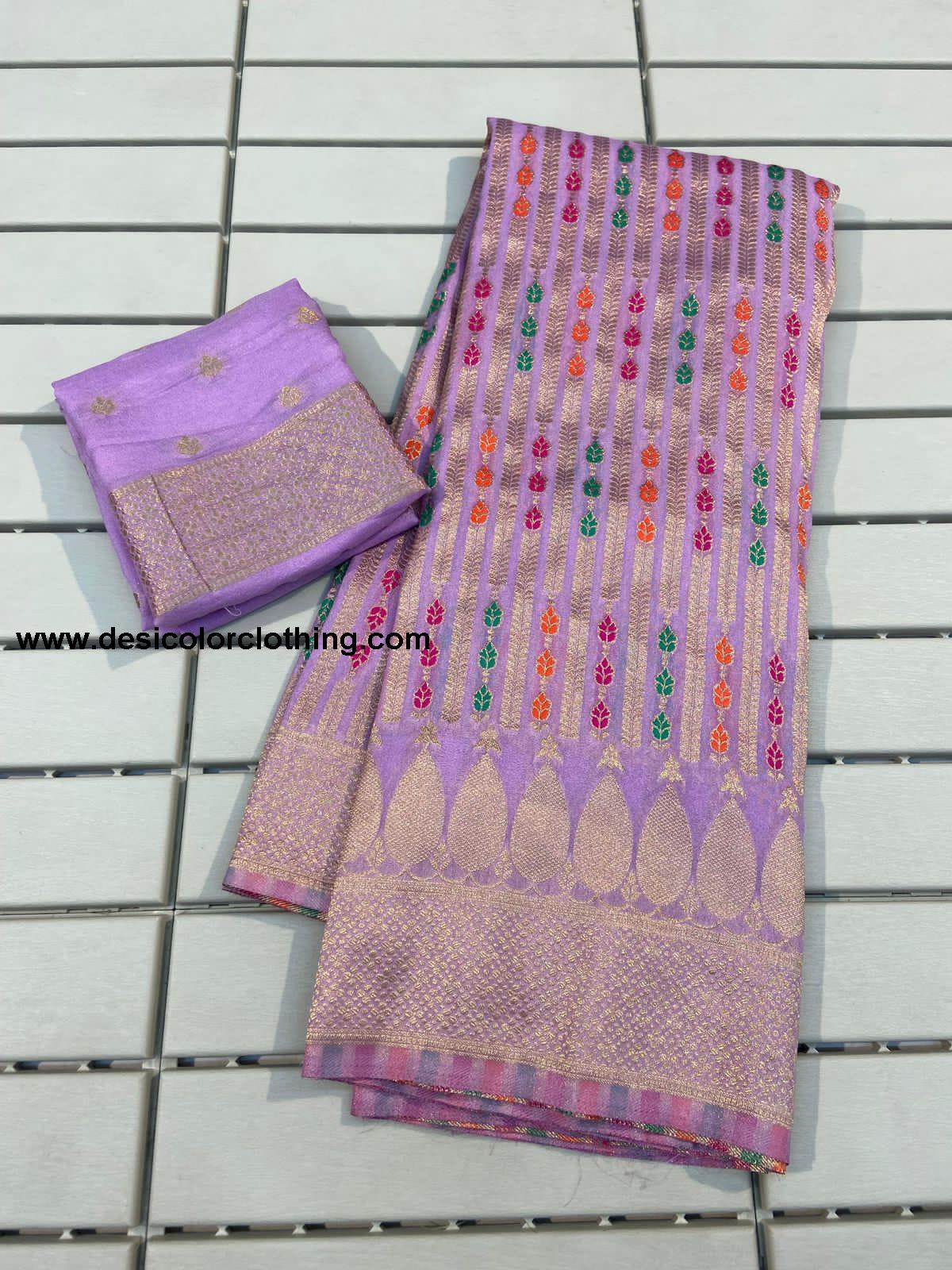Pure Crepe Khadi Silk Saree with Elegant Zari Work