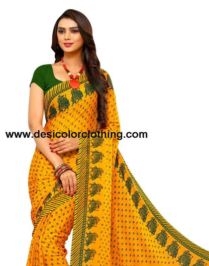 Yellow Coloured Chiffon Printed Casual saree