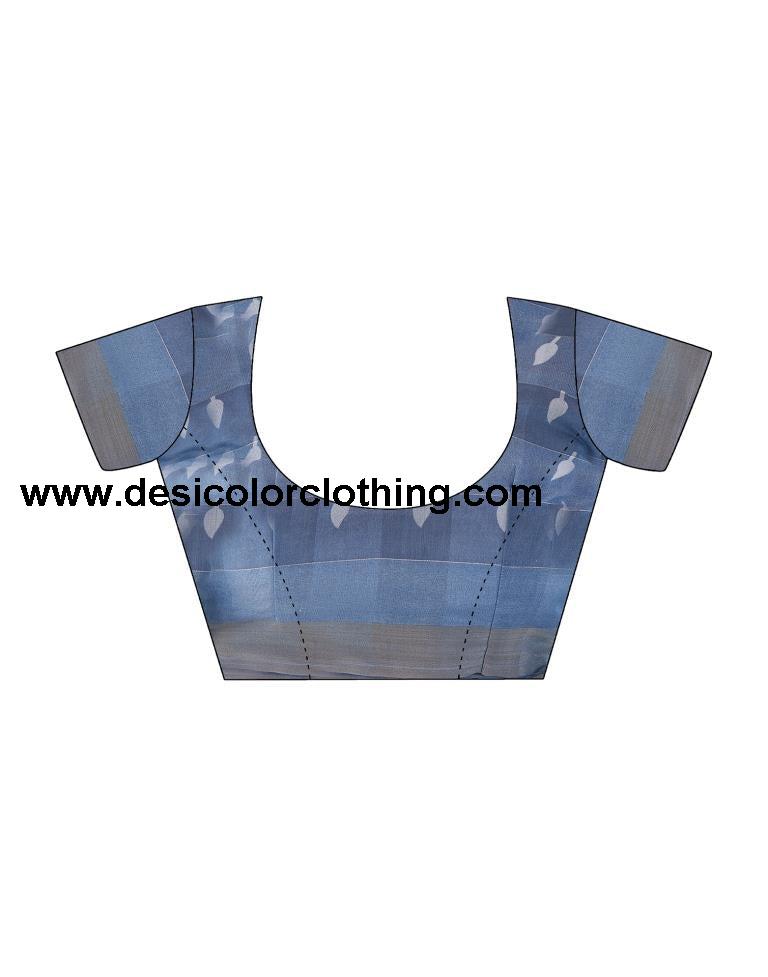 Steel Blue Cotton Printed Saree