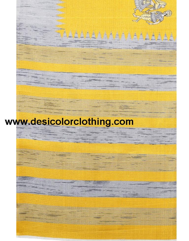 Yellow Coloured Khadi Silk Printed Casual saree