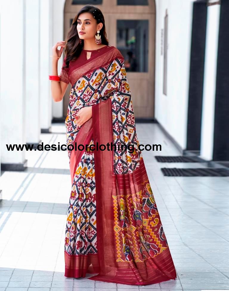 Red Silk Printed Saree