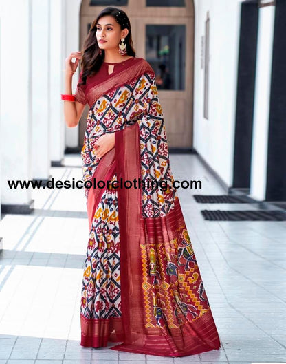 Red Silk Printed Saree