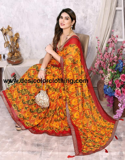 Turmeric Yellow Chiffon Printed Saree