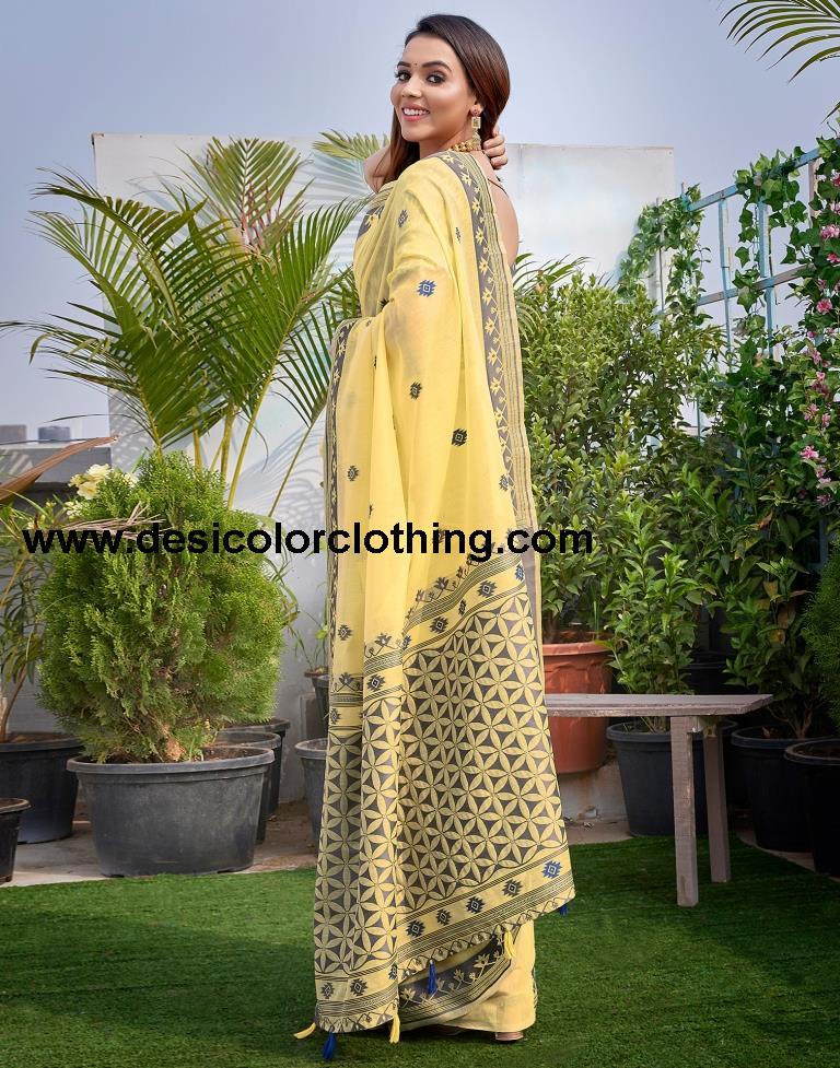 Yellow Silk Plain Sarees