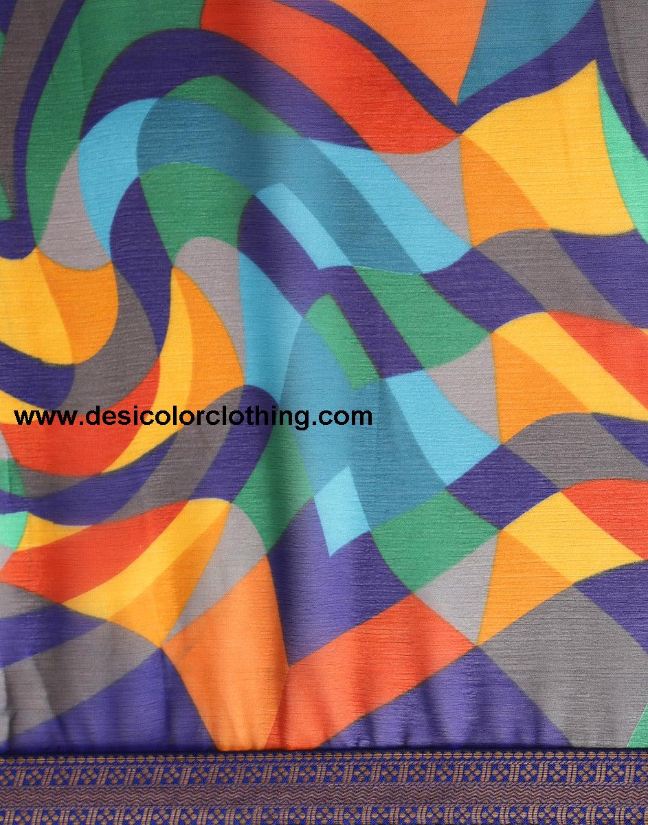 Royal Blue Coloured Chiffon Geometric Printed Saree | SLV2212S1032