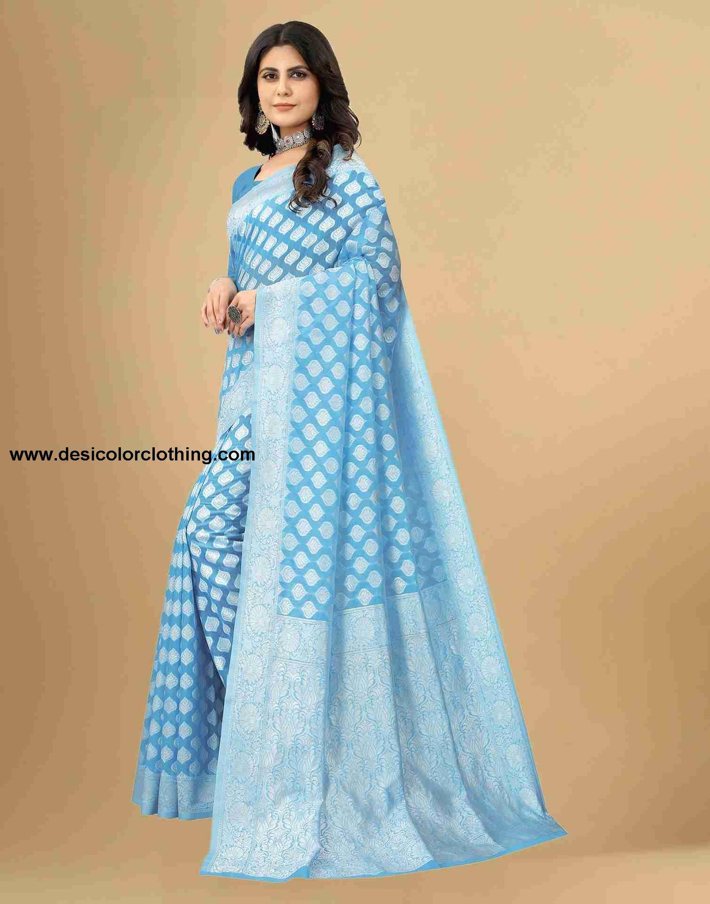 Blue Cotton Plain Saree