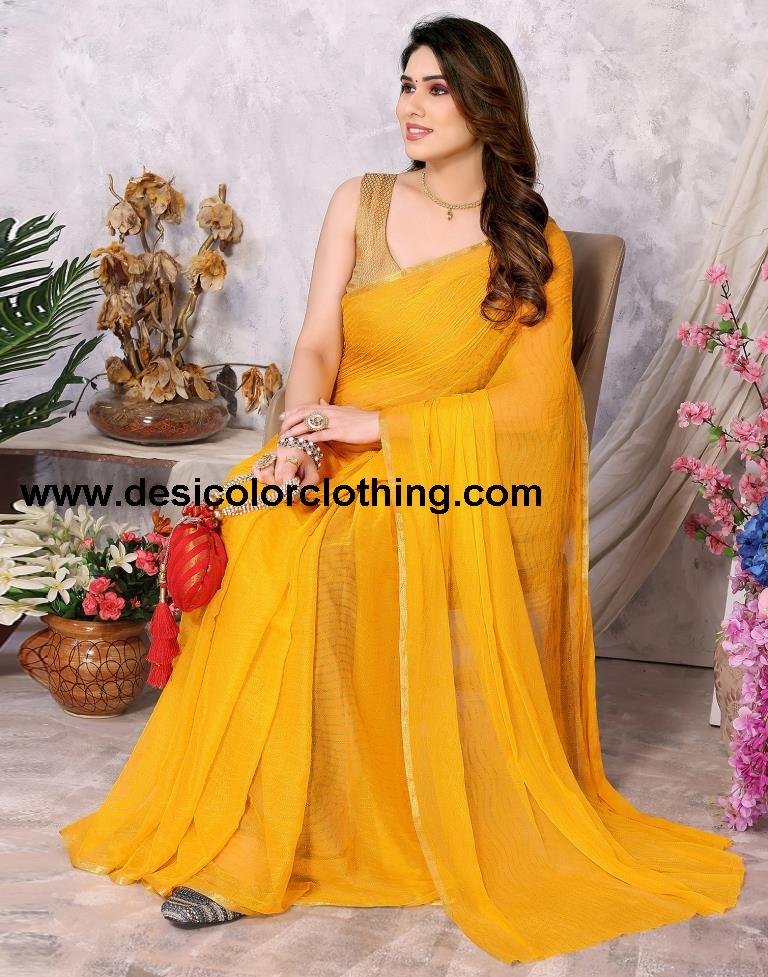 Turmeric Yellow Chiffon Plain Saree