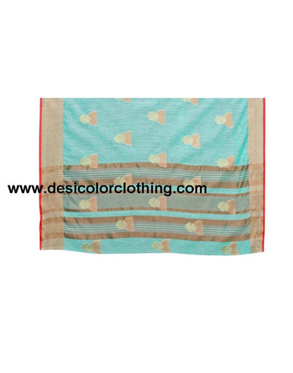 Sky Blue Coloured Cotton Slub Jacquard Partywear saree