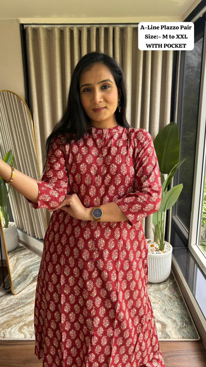 Product Image - Ajrakh Print Cotton Kurti Plazzo Set