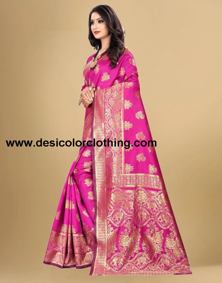 Rani Pink Jacquard Banarasi Silk Saree