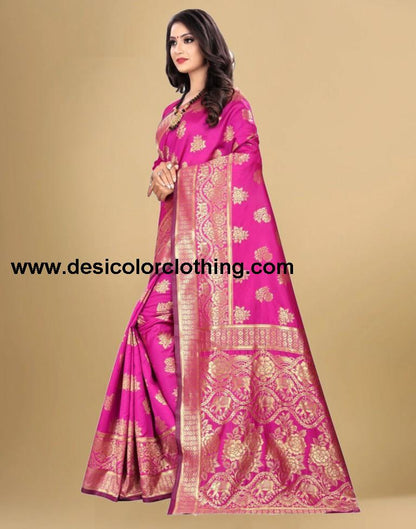 Rani Pink Jacquard Banarasi Silk Saree