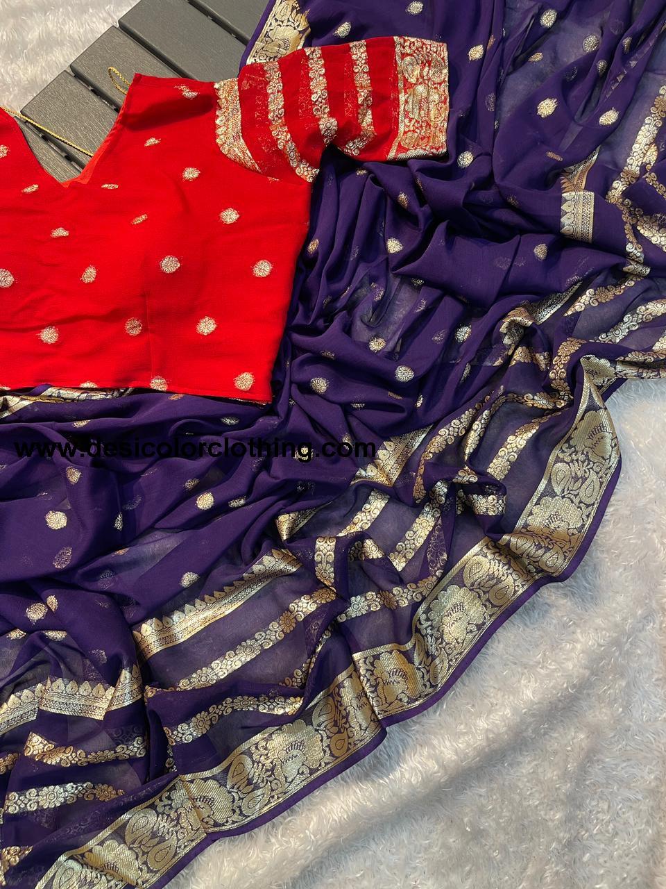 Viscose Georgette Saree with Contrast Blouse