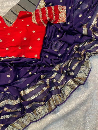 Viscose Georgette Saree with Contrast Blouse