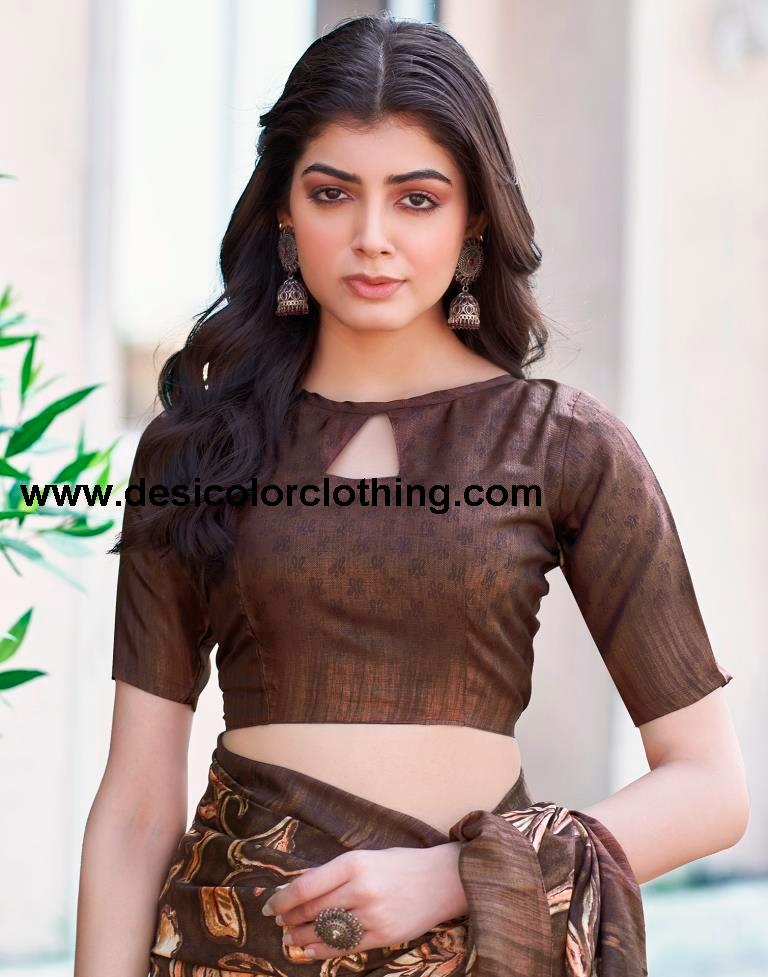 Brown Silk Printed Sarees