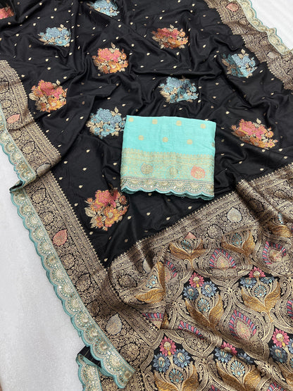 Product Image - Exquisite Designer Pure Silk Saree with Georgette Fabric - Festive Wear