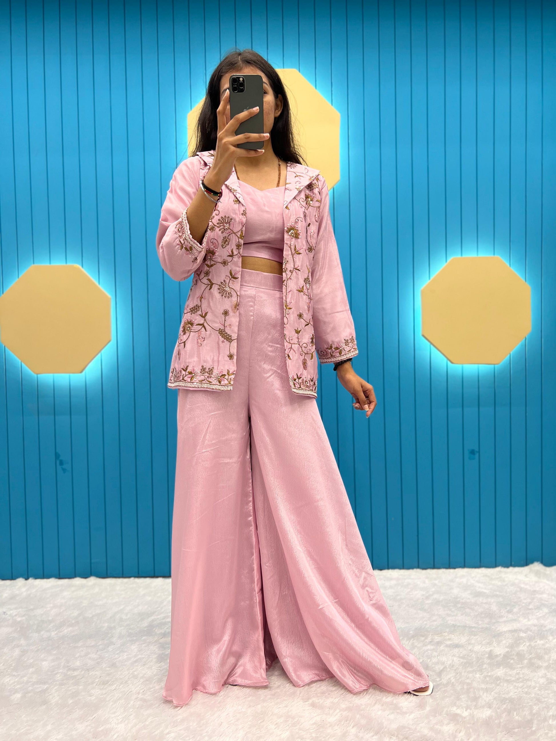 Product Image - Designer Western Style Fiona Silk Cordding Sequence Work Blazer/Koti, Tube Choli with Circular Palzo