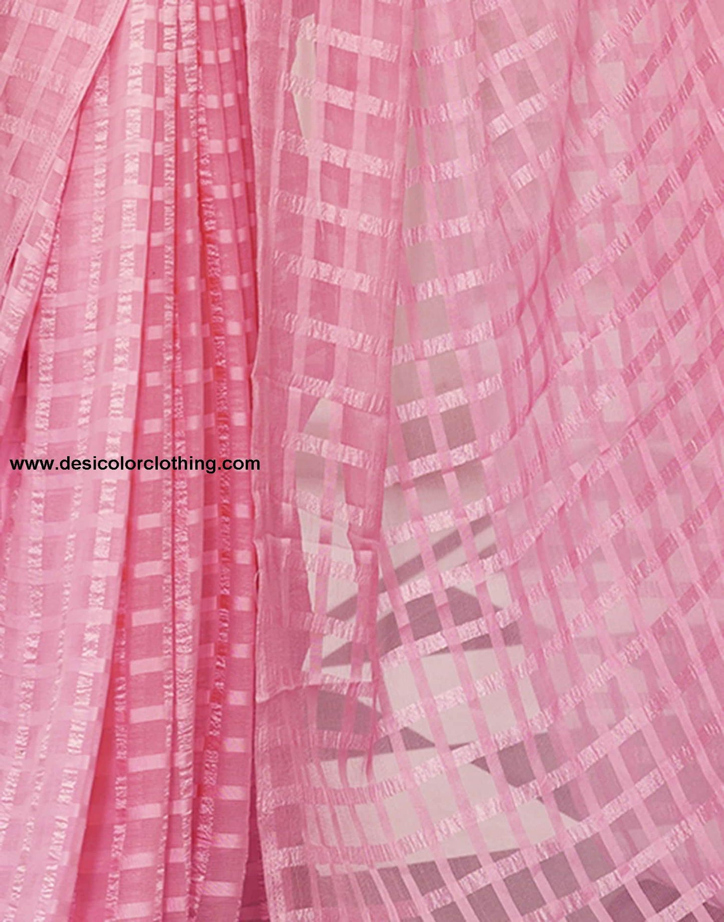 Pink Checkered Chiffon Woven Saree