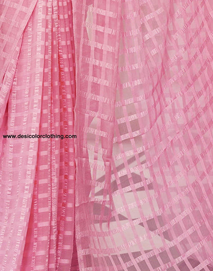 Pink Checkered Chiffon Woven Saree