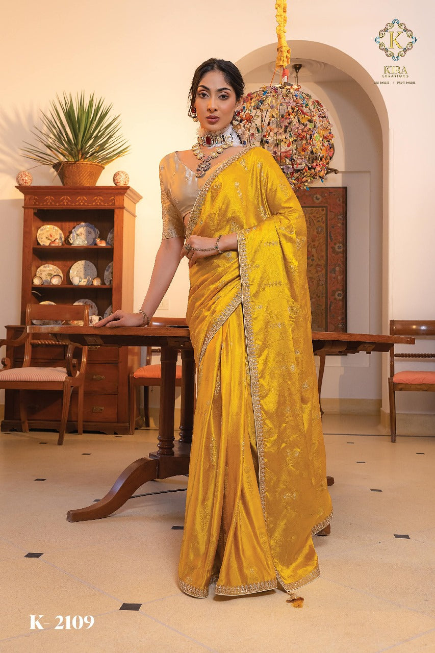 Product Image - Kamya Silk Designer Saree by Kira - Pure Satin with Hand Dyeing & Embroidery