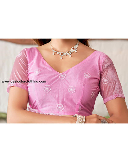 Pink Embroidery Organza Saree