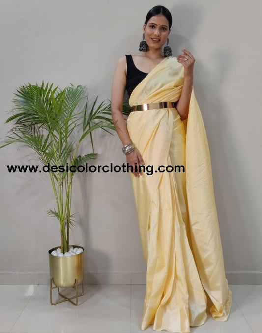 Cream Plain Silk Pre-draped Saree